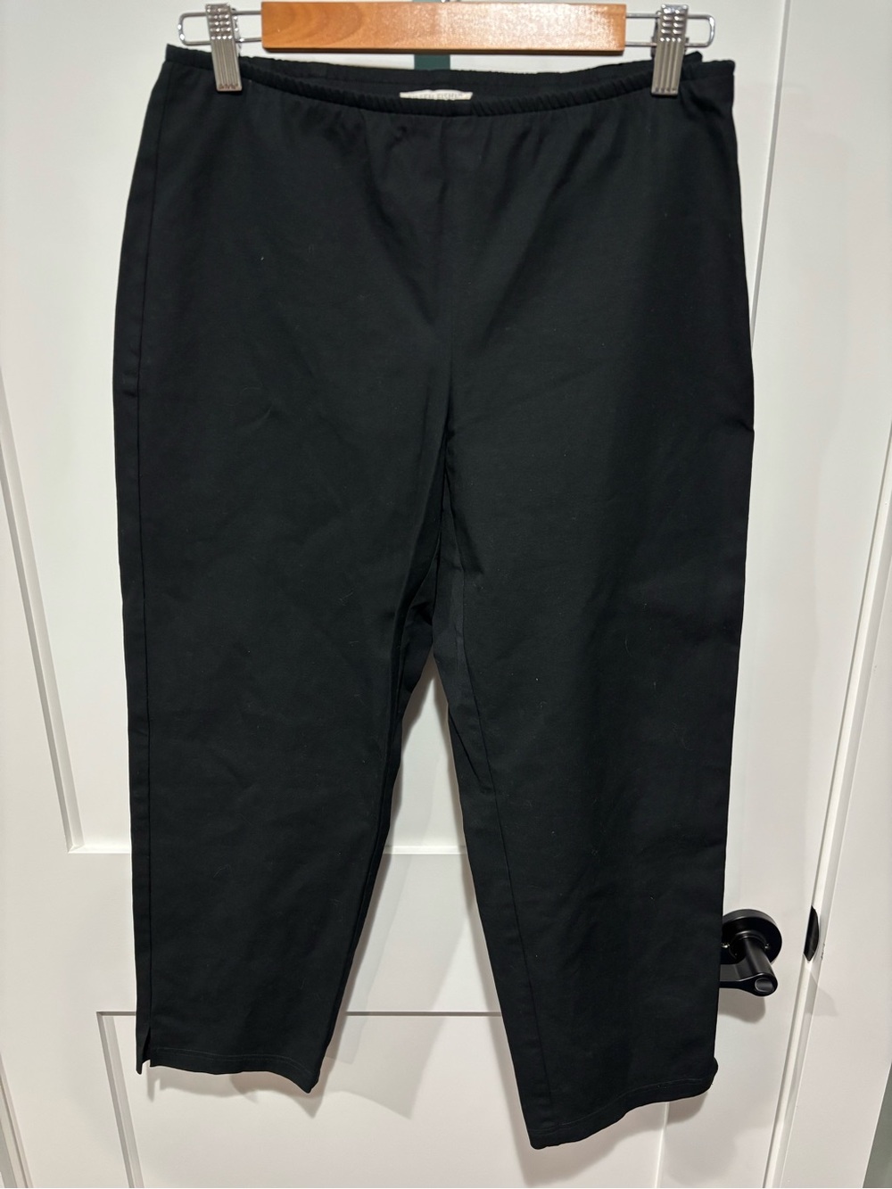 Eileen Fisher Pants Black Medium Petite Cotton Ankle Slim Pull On Side Zip